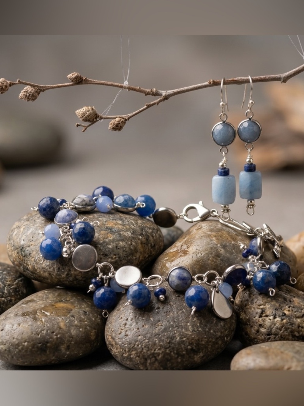 Sterling Silver & Lapis Lazul Bracelet and Earring Set